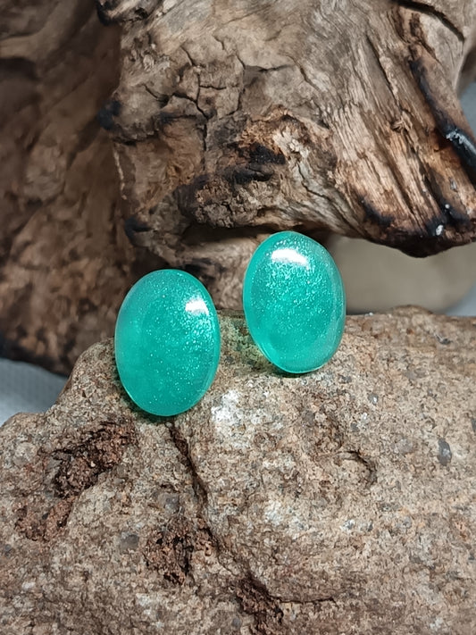 Aqua Green Oval Stud Earrings 1.2cm x 1cm