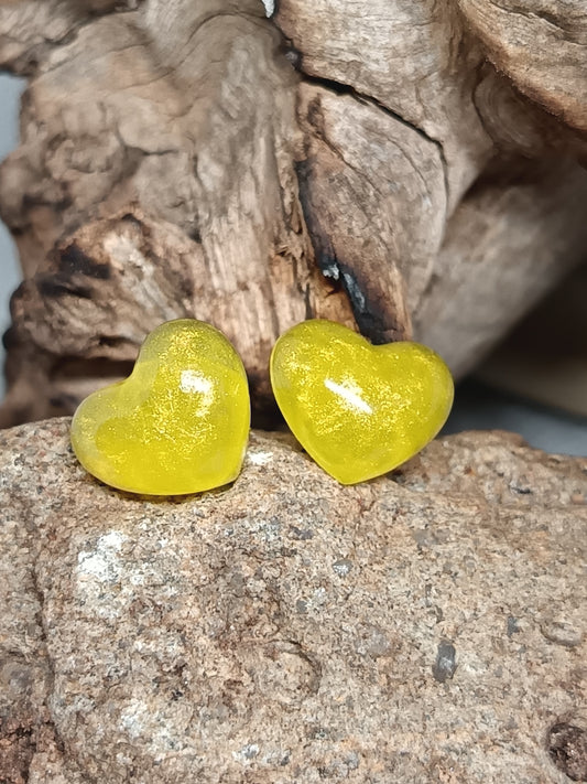 Yellow Heart Stud Earrings 1cm x 1.1cm