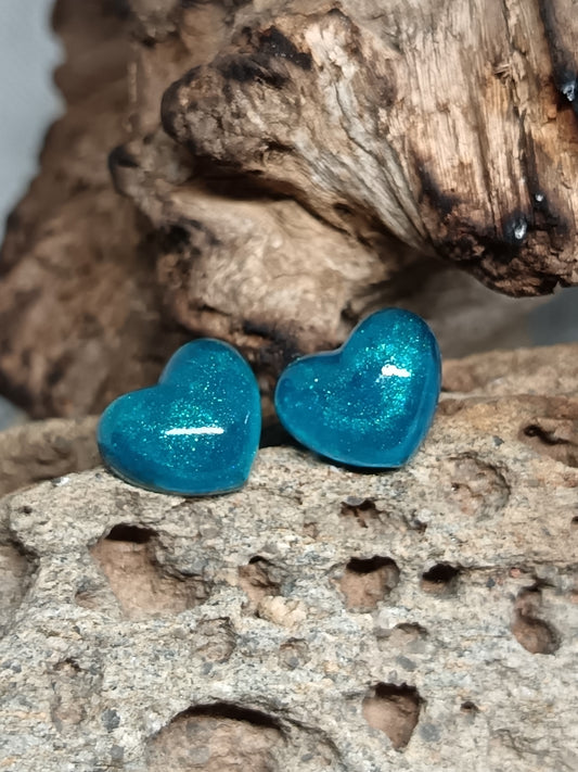 Aqua Blue Heart Stud Earrings 1cm x 1.1cm