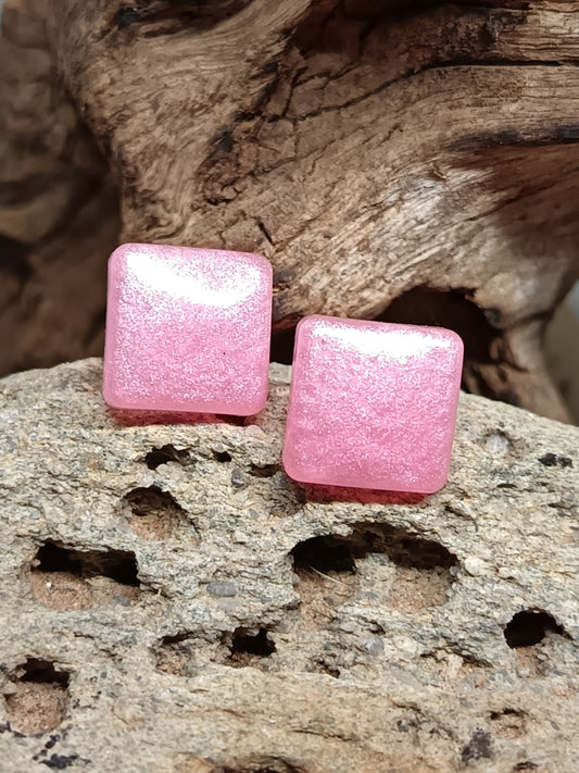 Medium Square Fluorescent Pink Stud Earrings 1cm x 1cm (Sharp/ Round Corners)