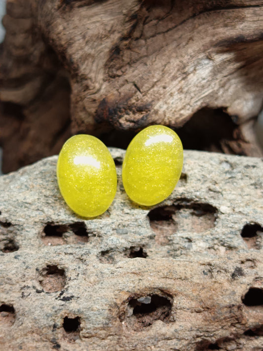 Yellow Oval Stud Earrings 1.2cm x 1cm