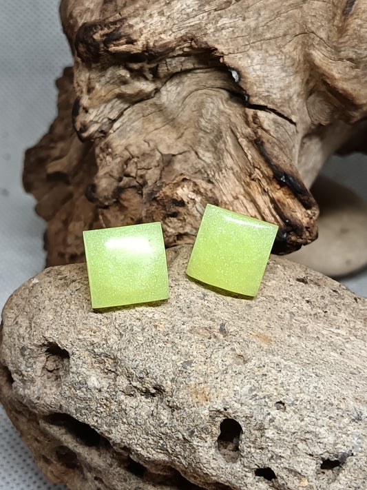 Medium Square Fluorescent Yellow Stud Earrings 1cm x 1cm (Sharp/ Round Corners)