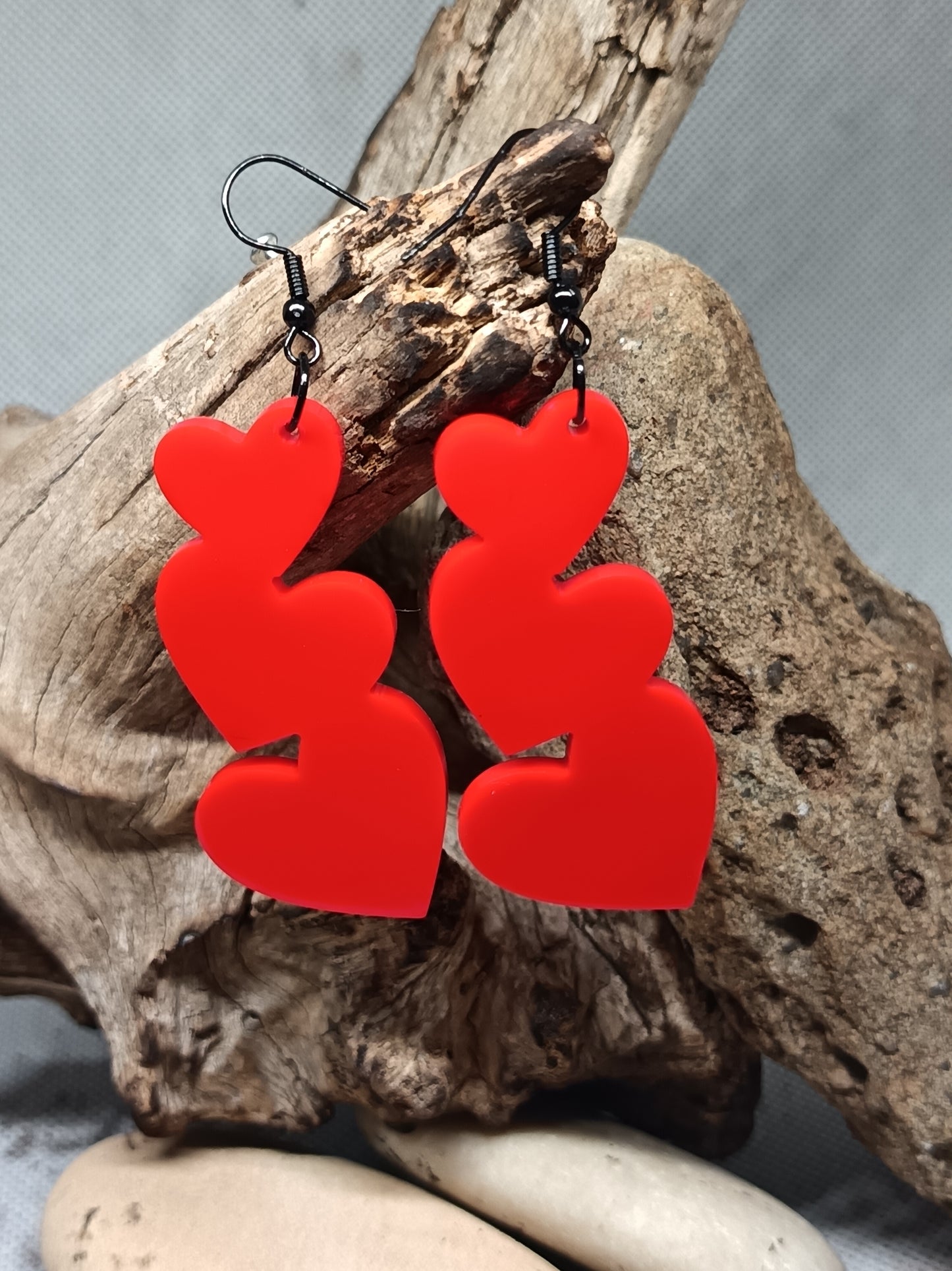 Solid Heart Red Dangle Earrings